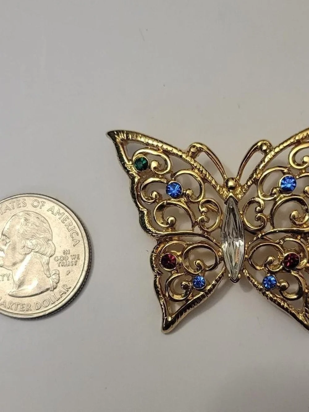 Monet Gold Plated Butterfly Brooch with Multicolor Crystals